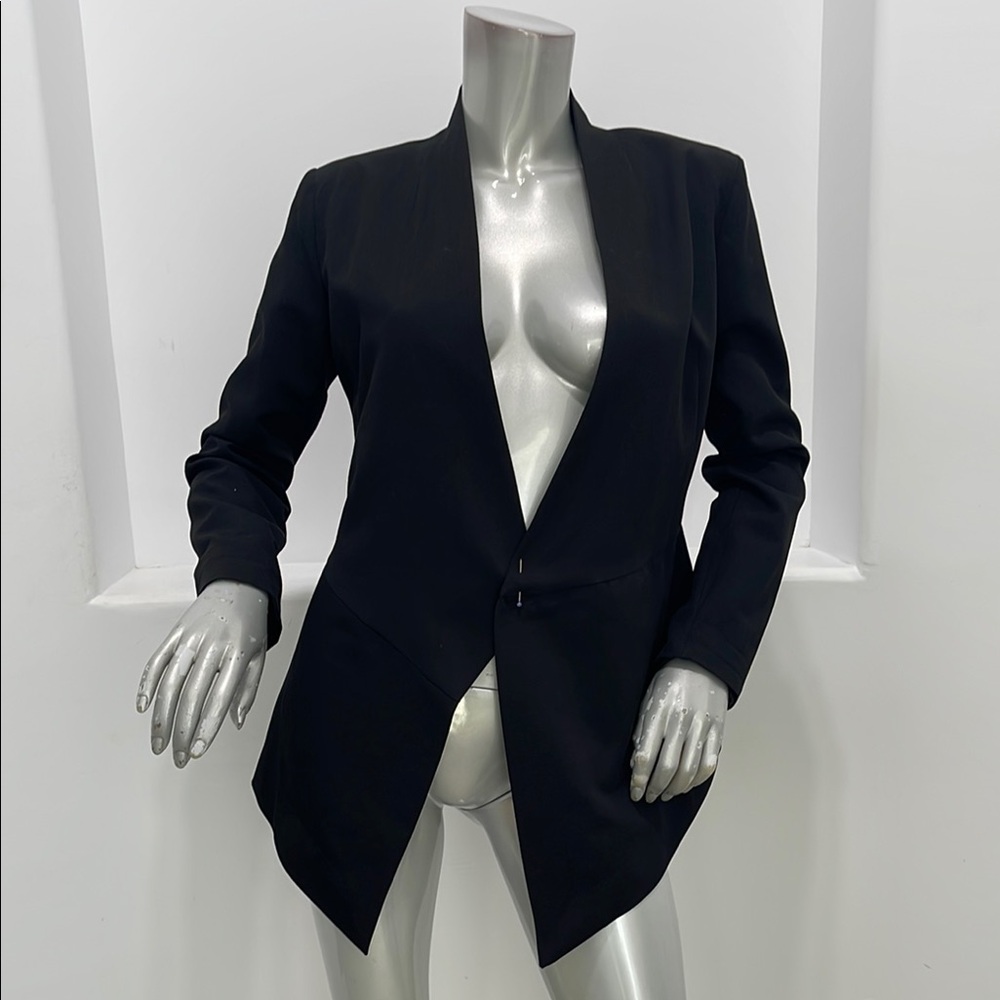 La Haine Inside US Women  Black Blazer Asymmetrical Hem Open Front Size S